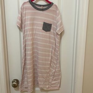 Pink and white striped T-shirt dress